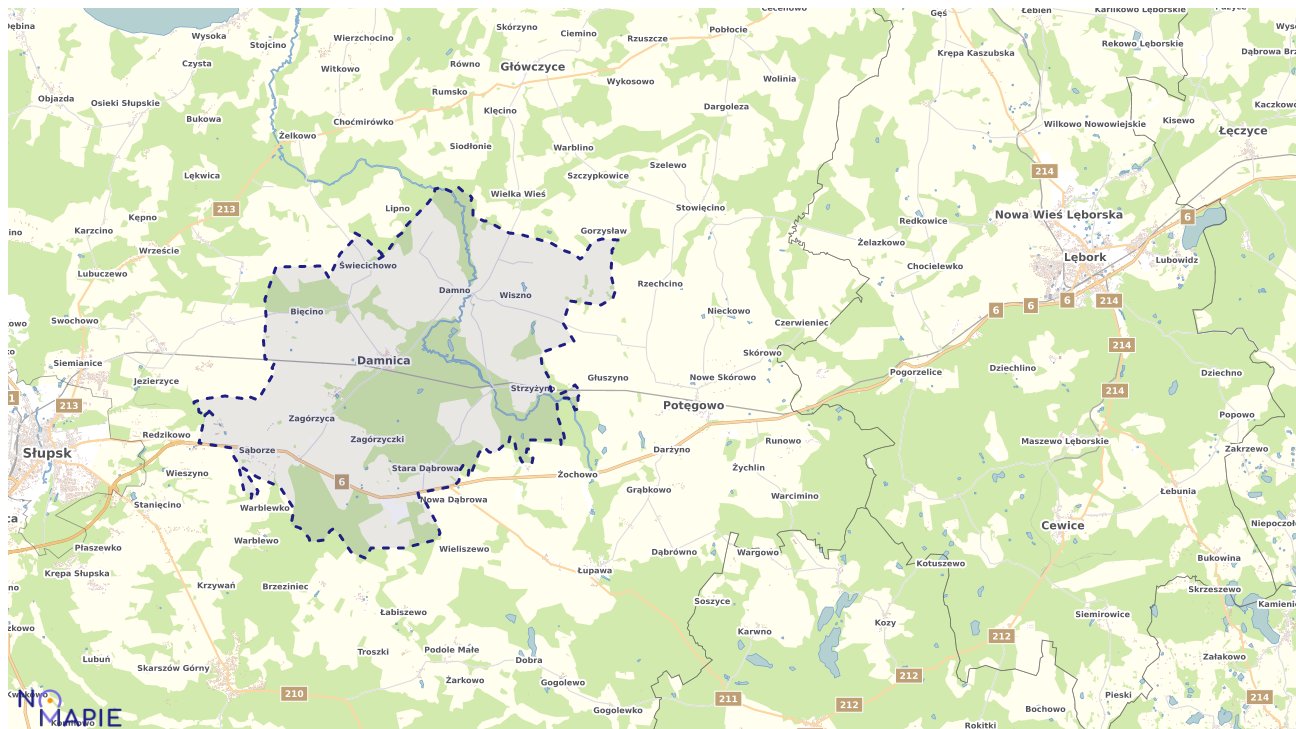 Mapa obszarów ochrony przyrody Damnicy