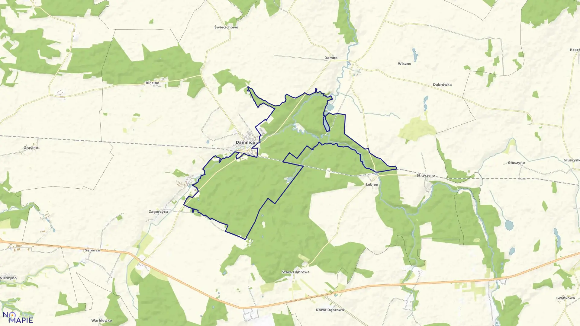 Mapa obrębu DAMNICA LEŚNICTWO w gminie Damnica